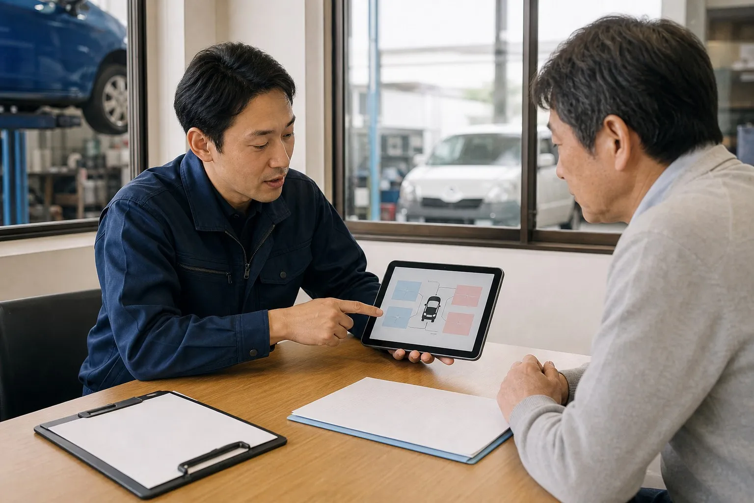 自動車保険について説明するスタッフ